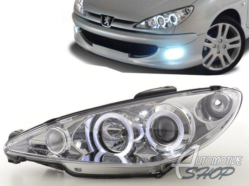 Farol Projector Angel Eyes Leds Peugeot 206 todos Cromo - o Par